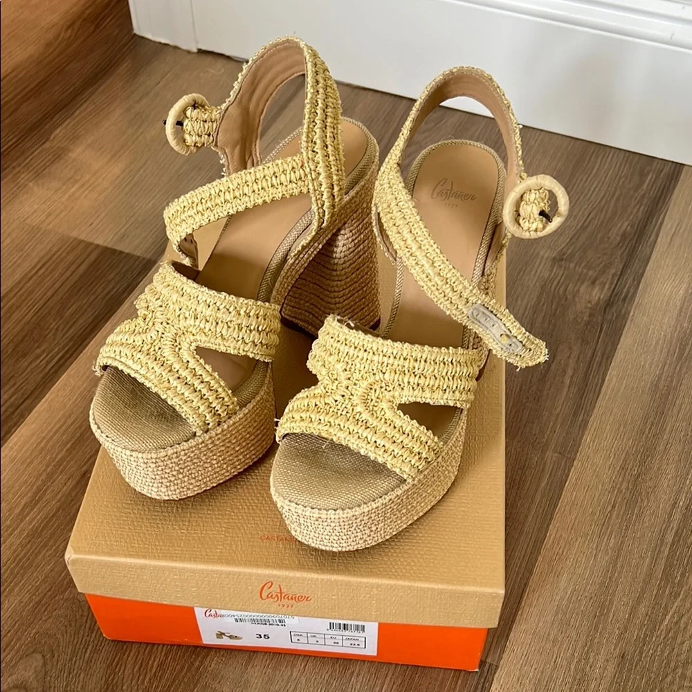 Castaner Women's Yellow Wedge Sandals - Picture 3 of 9
